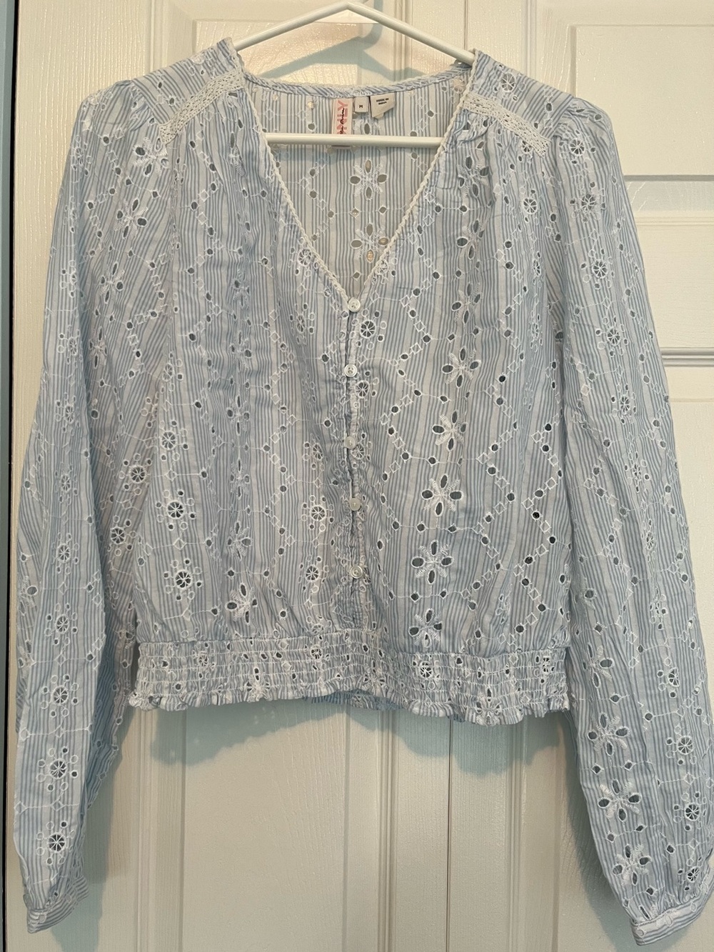 Light Blue Eyelet Button-Front Blouse by Only